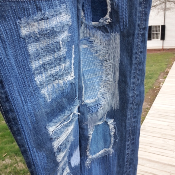 Vintage 90s Jeans Womens Straight Leg Patch Frayed Edge Distressed - Picture 6 of 15